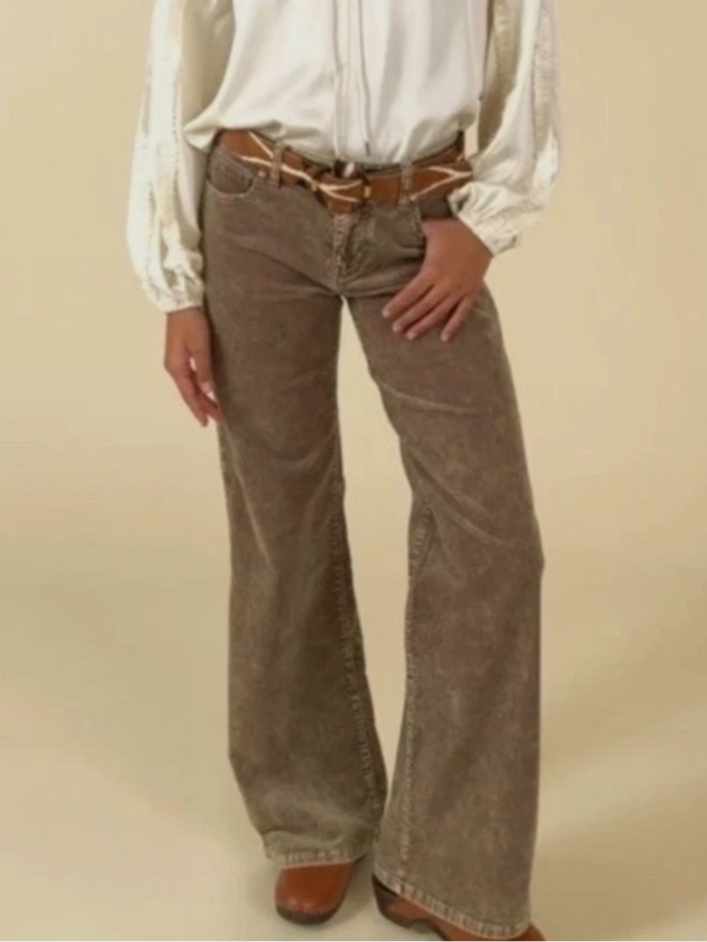 CAbi 4888 Tan London Cord Wide Leg High Rise Retro Boho 2025 Pants Size 6